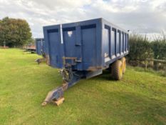 Ken Wootton 11t grain trailer with manual tailgate and grain chute twin axle on 15.0/70-18 wheels an