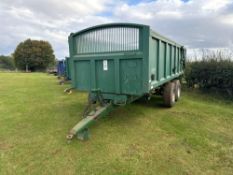 2001 Bailey 14t grain trailer with hydraulic tailgate and grain chute, sprung drawbar, rollover shee