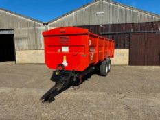 2002 Griffiths GHS140 14t twin axle grain trailer with sprung drawbar, rollover sheet, manual tailga