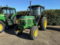 John Deere 2140 2wd tractor on Vredestein 11.00-16 front and 16.9R34 wheels and tyres. Reg: B864 BGG