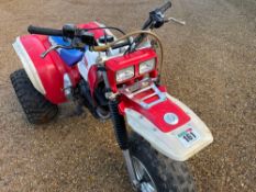 1985 Honda 350X petrol trike on 22x11.00-9 rear and 23.5x8.00-11 front wheels and tyre. Serial No: J