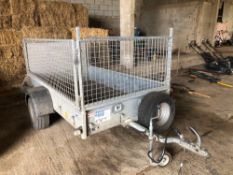 Ifor Williams P7e single axle car trailer with mesh sides on 20.5x80-10 wheels and tyres. Serial No: