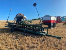 6 metre veg/beet drill on low loader trailer