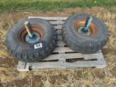 Pair 10.0/80-12 wheels, tyres and hubs