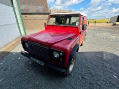 1999 Land Rover Defender 90, manual with leather upholstery, red on 205/80R16 wheels and tyres. Reg
