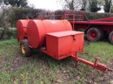 Fuel bowser single axle with 2No 250gallon tanks and 12v pump on 10.00/75-15.3 wheels and tyres