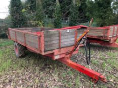 T & F hydraulic tipping 5t trailer with wooden sides on 12.5/80-15.3 wheels and tyres