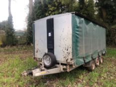 Ifor Williams tri axle LM146G3 flat bed trailer converted to poult trailer c70 crates. No VAT