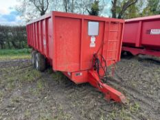 1985 Barry Ayton 10t twin axle trailer with manual tailgate and grain chute on 12.5-80-15.3 wheels a