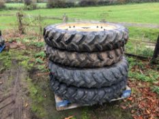 Set 4No Kleber 230/95R36 row crop wheels and tyres to suit Househam sprayer. NB: note damaged tyre