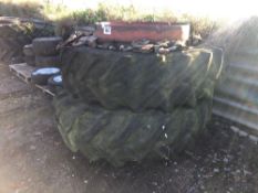 Pair Trelleborg 18.4R38 Rekord dual wheels and tyres