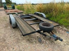 Twin axle car trailer with metal floor on 185R14C wheels and tyres