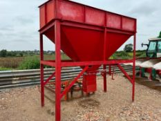 Metal grain hopper with sliding chute