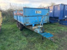 1976 Pettit 7t drop side twin axle trailer with manual tailgate and grain chute on 7.5R16 wheels and