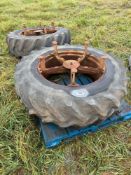 Pair Goodyear 16.9-34 dual wheel and tyres