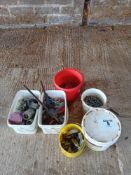 Quantity buckets of bolts, nails, metal fittings and staples