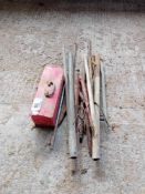 Metal tool box, spanners and metal bars