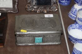 An Arts & Crafts pewter and blue hard stone inset