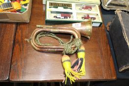 A copper and brass bugle