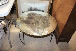 A circular metal and mirrored glass occasional tab