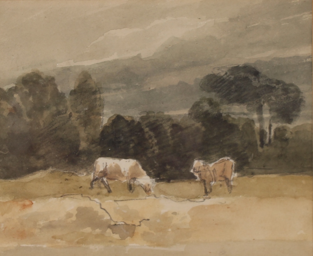 Late 19th Century school, study of cattle grazing, unsigned watercolour, 13cm x 15cm - Image 2 of 2