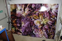 Three large decorative aluminium plaques having fl