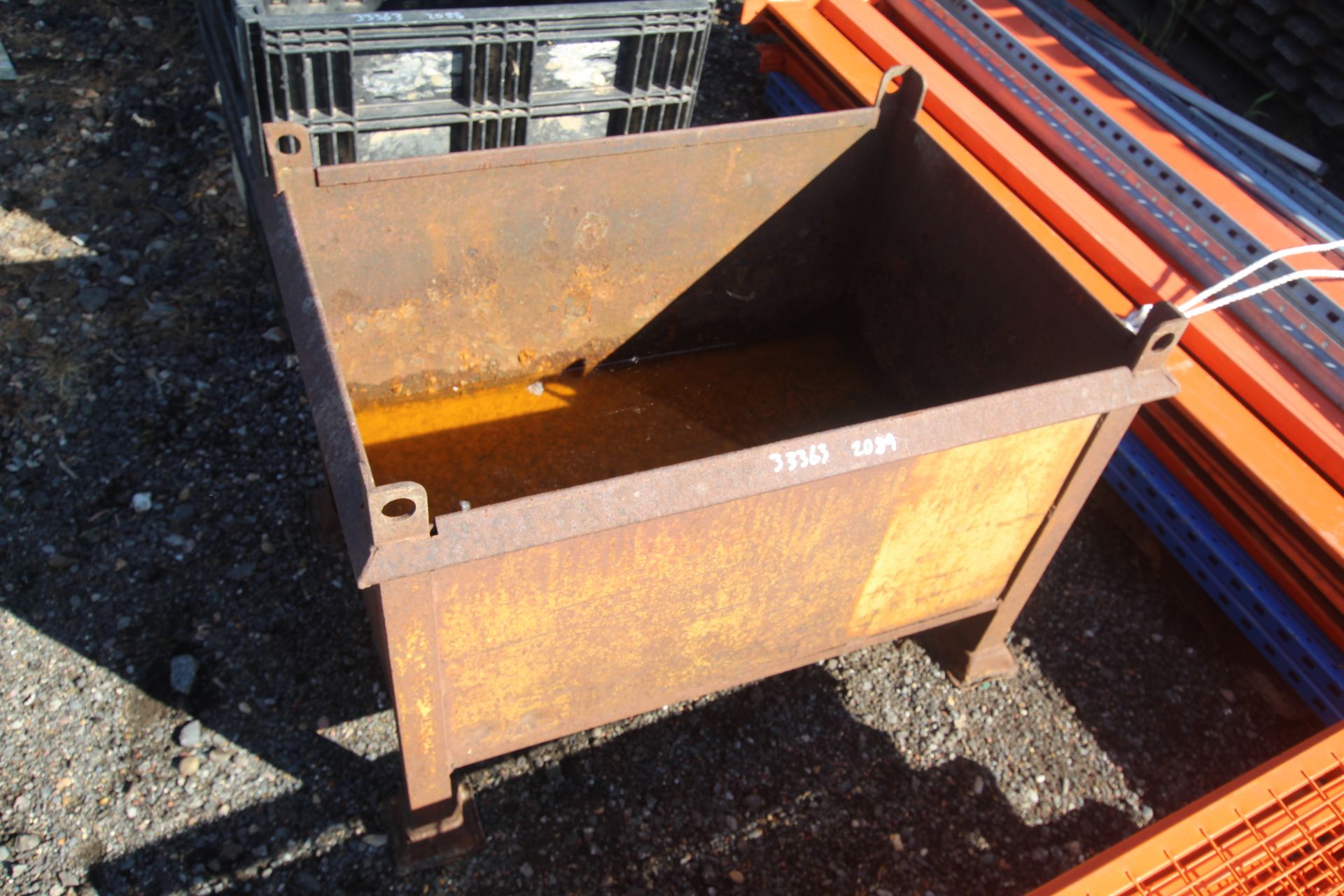 Metal parts bin.