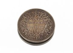 An 1862 silver 1 rupee