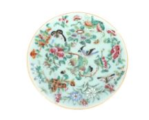 A 19th Century Chinese Canton plate, decorated in traditional palette with famille rose birds and