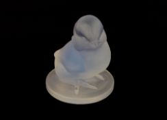 Ferjac, a blue frosted glass figure of a chick, circa 1930, marked Ferjac France