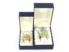 A Moorcroft enamel baluster vase, depicting bird pf prey and dragonfly, limited edition 34/75, 8cms;