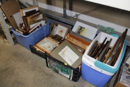 Four boxes containing various pictures and prints