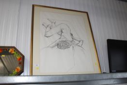 A gilt framed pencil sketch of a figure