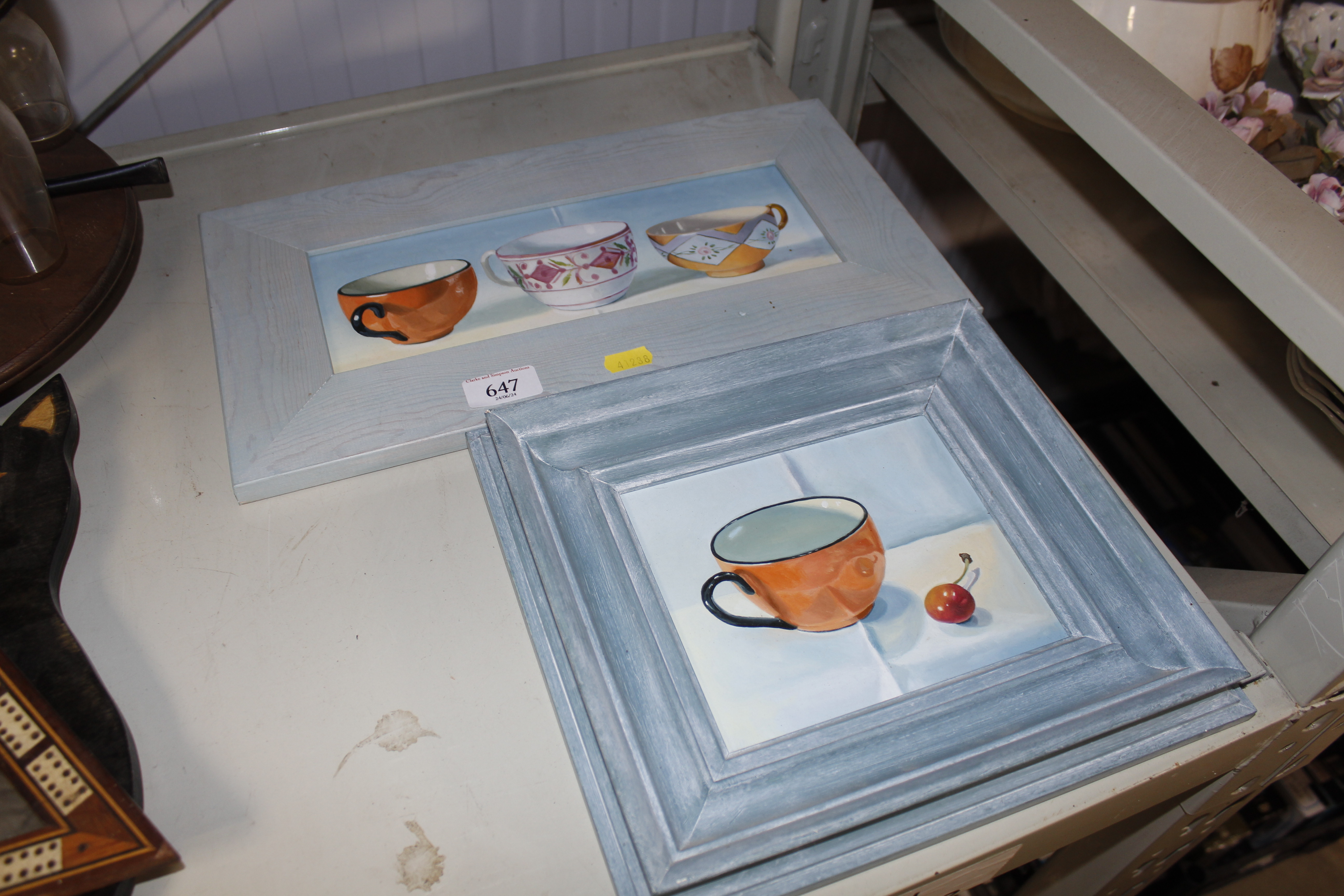 Sophie Stocker, oil on board 'Three Cups' and one