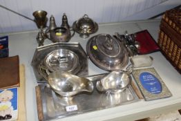 A collection of silver plated ware to include sauc
