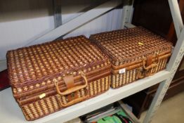 Two wicker picnic baskets and contents
