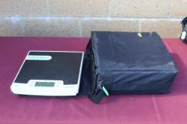 A Marsden M-420 digital stand on floor weighing scale with power cable, carry satchel and