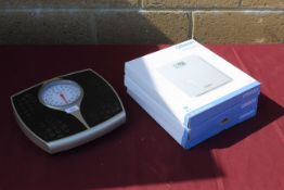 3x Omron digital stand on floor weighing scales (boxed) and a Salter stand on floor weighing scale