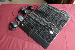 2x boxes containing 7 various keyboards, two mice, a pair of Logi headphones, webcams, etc.