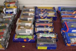 A collection of Corgi and Corgi Classic coaches and buses including Green Line and City Link,