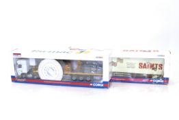 A Corgi CC13406 MAN TGA XXL box trailer for Saints Transport and a Corgi CC13219 DAF XF Space Cab