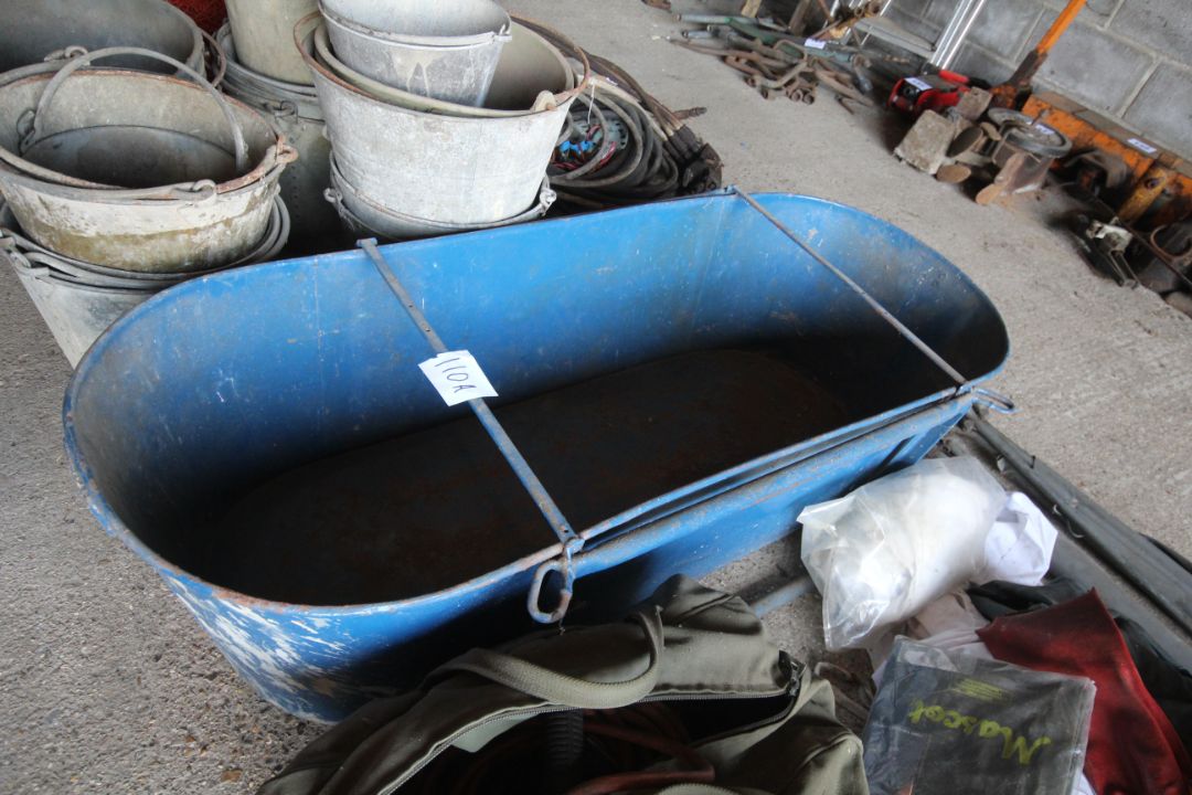 A large blue painted twin handled bath. NO VAT - Image 1 of 3