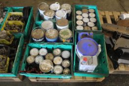 Pallet of various paint.