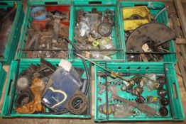 Pallet containing various fasteners, baring housin