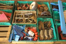 Pallet of various wearing metal including coulters