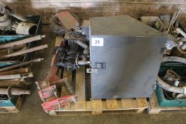 Pallet with lay flat hose, land wheel driven pump and tool locker.