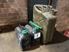 ** UPDATED DESCRIPTION ** Two plastic fuel cans and a Jerry can.