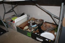Four boxes of miscellaneous kitchenalia, plated wa