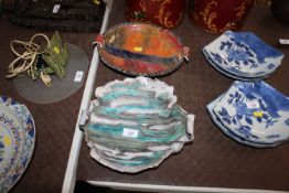 A Studio Pottery leaf shaped dish and a Studio Pot