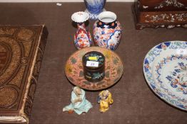 Two Imari vases; a Cloisonne pot and cover, two po